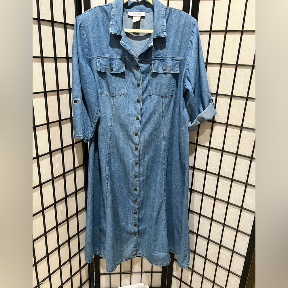 Silhouettes VINTAGE Denim UTILITY STYLE DRESS MADE IN THE USA, WOMEN SIZE 20W - Picture 8 of 11